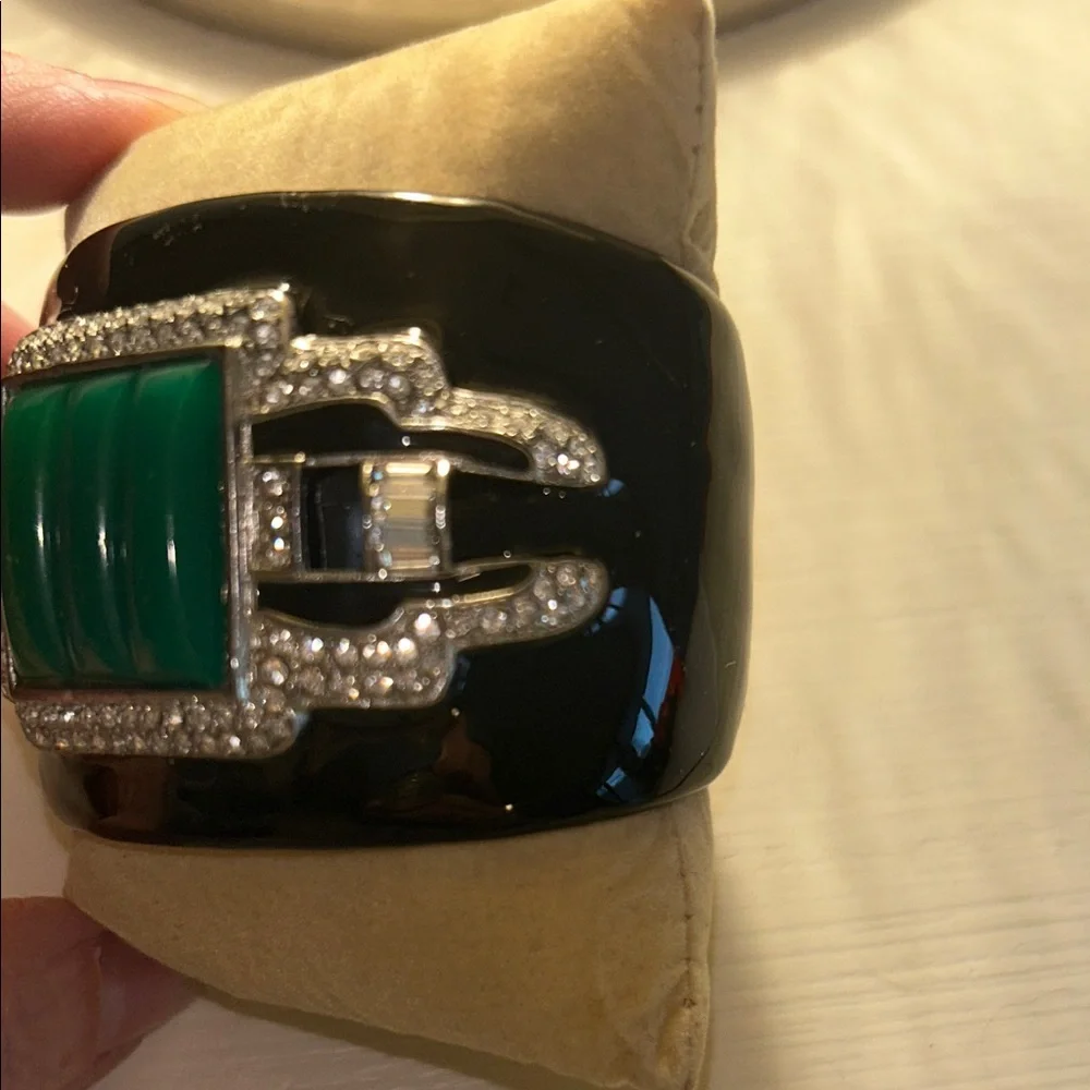 Vintage Kenneth Jay Lane art deco cuff bracelet with hinge opening. Beautiful! - Picture 8 of 9